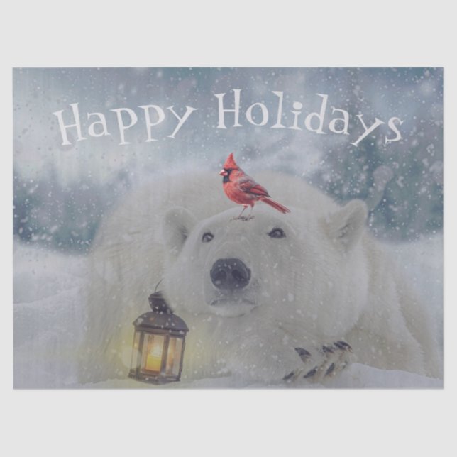 Cute Polar Bear Cardinal Bird Winter Christmas Tissue Paper (Front)