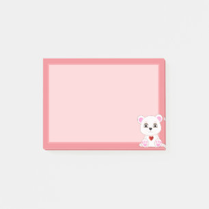 Cute Polar Bear Cartoon on Light Pink Post-it Notes