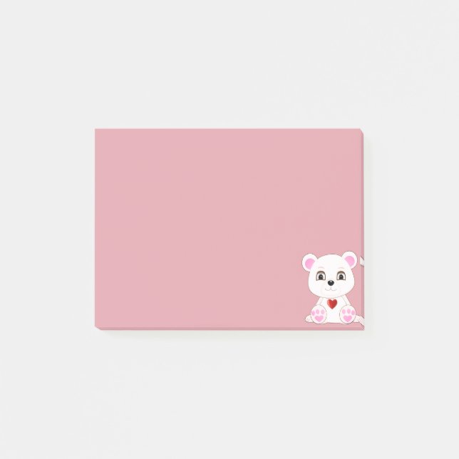 Cute Polar Bear Cartoon on Rose Gold Post-it Notes (Front)
