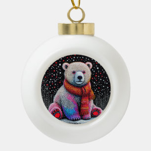 Cute polar bear ceramic ball christmas ornament