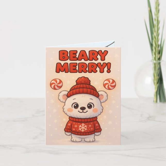Cute Polar Bear Christmas Card (Front)