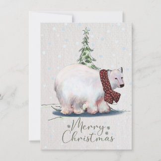 Cute Polar Bear Christmas Card Hand-Drawn Winter