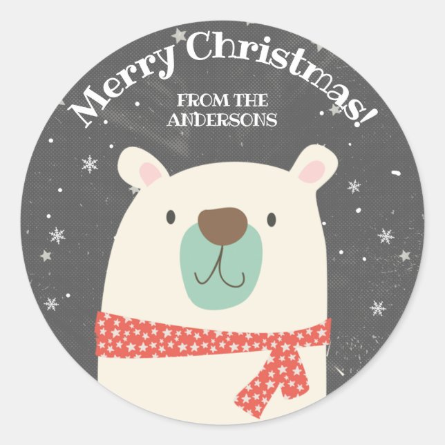 Cute Polar Bear Christmas Classic Round Sticker (Front)