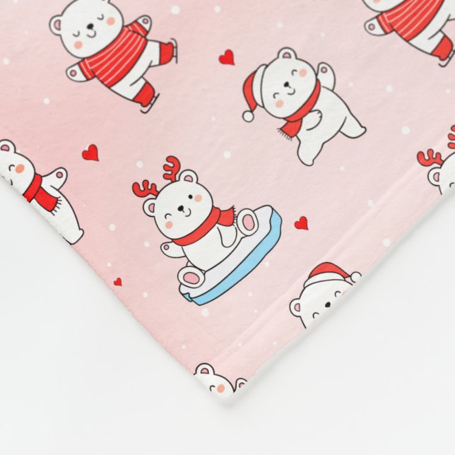 Cute Polar Bear Christmas Fleece Blanket (Corner)