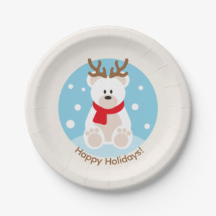 Cute Polar Bear Christmas Holiday   Paper Plate