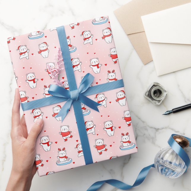 Cute Polar Bear Christmas Seamless Pattern Wrapping Paper (Gifting)