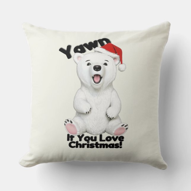 Cute Polar Bear Christmas Throw Pillow (Front)