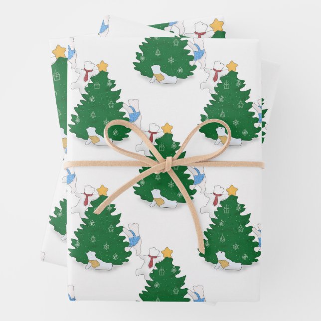 Cute Polar Bear Christmas Tree  Wrapping Paper Sheet (In situ)