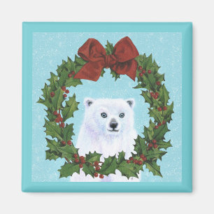 Cute Polar Bear Christmas Wreath Snow magnet