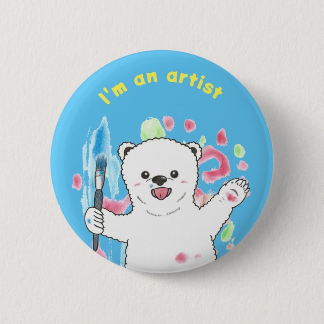 Cute Polar bear Colourful Fun Artist Art Blue 6 Cm Round Badge (Front)