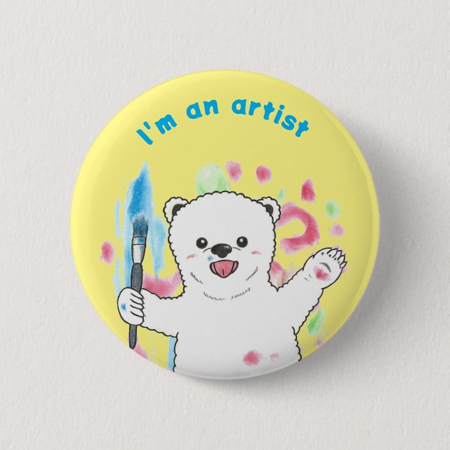 Cute Polar bear Colourful Fun Artist Art Yellow 6 Cm Round Badge (Front)