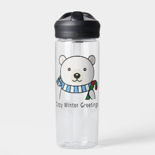 Cute Polar Bear "Cosy Winter Greetings" Kawaii Water Bottle