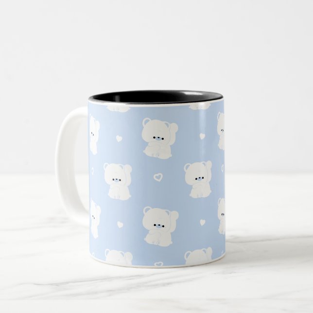 Cute Polar Bear Couple Two-Tone Coffee Mug (Front Left)