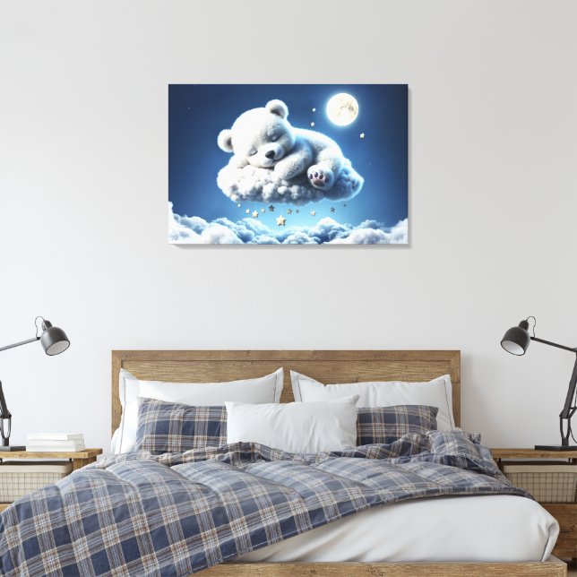 Cute Polar bear cub beauty fluffy clouds Canvas Print (Insitu(Bedroom))