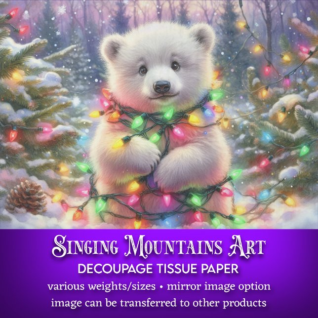 Cute Polar Bear Cub In Christmas Lights Decoupage Tissue Paper (Creator Uploaded)
