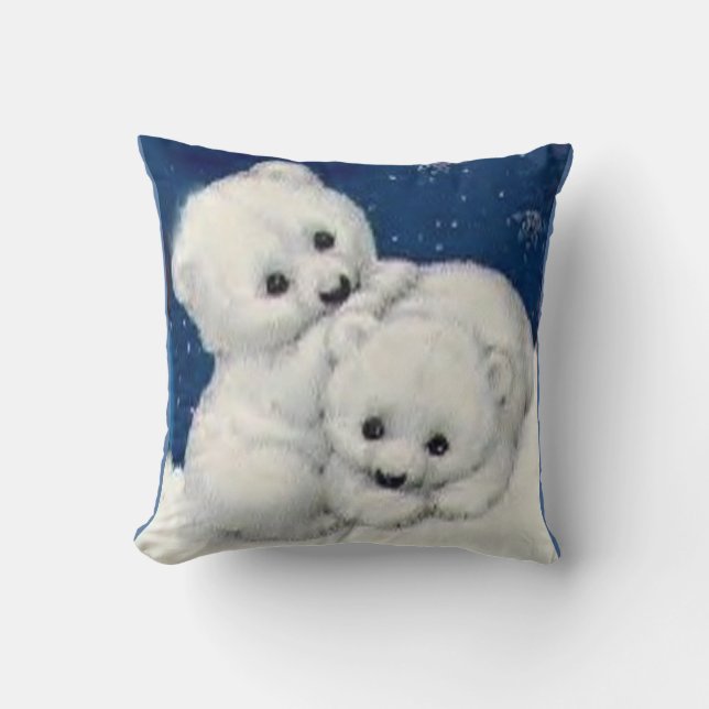 Cute Polar Bear Cubs Cushion (Front)