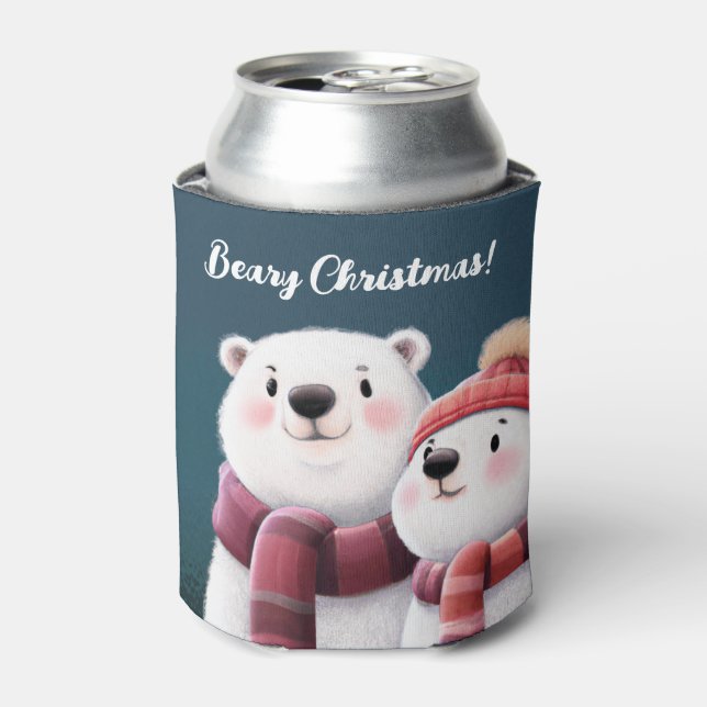 Cute Polar Bear Cubs Wearing Scarves Can Cooler (Can Front)