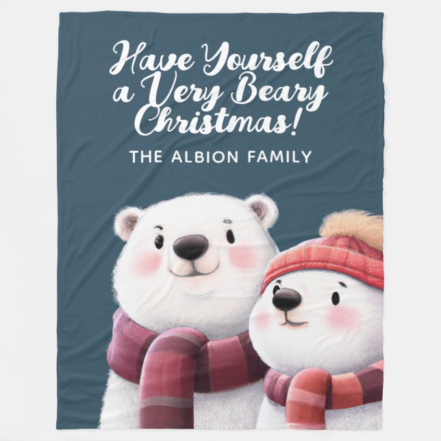 Cute Polar Bear Cubs Wearing Scarves Fleece Blanket (Front)