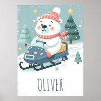 Cute Polar Bear Driving Snowmobile Personalised