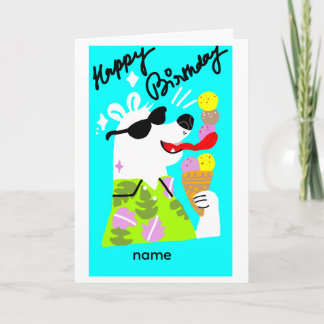 cute polar bear eating icecream birthday card