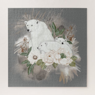 Cute Polar Bear Family Grey Jigsaw Puzzle