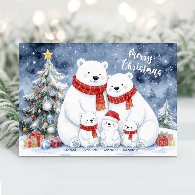 Cute Polar Bear Family Name Christmas Card (Creator Uploaded)