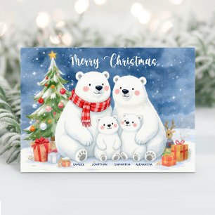 Cute Polar Bear Family Name Christmas Card