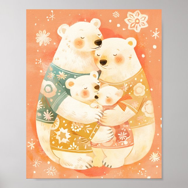 Cute Polar Bear Family Vertical Poster Wall Art (Front)