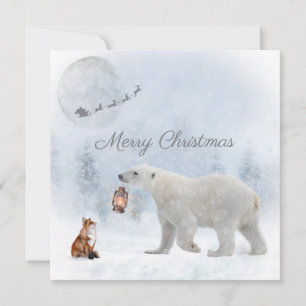 Cute Polar Bear Fox Santa Winter Christmas Holiday Card