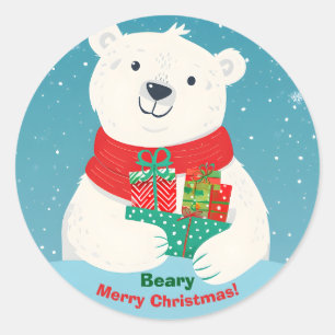 Cute Polar Bear Gifts & Playful Message Christmas Classic Round Sticker