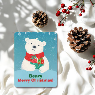 Cute Polar Bear Gifts & Playful Message Christmas Holiday Card
