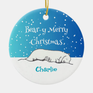 Cute Polar Bear Hand-Drawn Christmas Animal Ceramic Tree Decoration