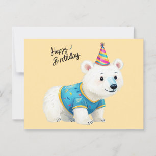 Cute Polar Bear Happy Birthday Party Hat Art Postcard
