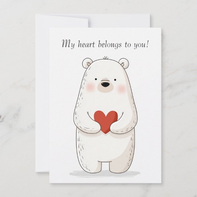 Cute Polar Bear Hugging a Red Heart - Love  Card (Front)
