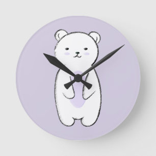 Cute Polar Bear Illustration Round Clock