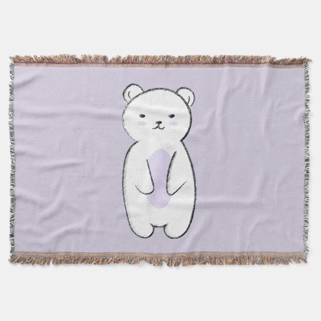 Cute Polar Bear Illustration Throw Blanket (Front)