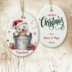 Cute Polar Bear in Bucket Kids Christmas Ceramic Tree Decoration
