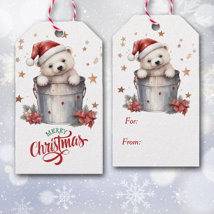 Cute Polar Bear in Christmas Bucket Gift Tags