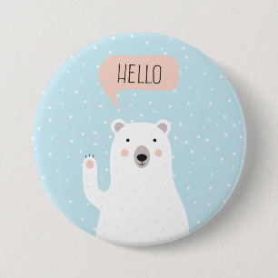Cute Polar Bear in the Snow says Hello 7.5 Cm Round Badge