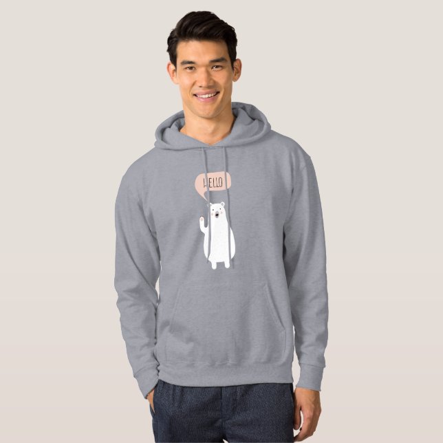 Cute Polar Bear in the Snow says Hello Hoodie (Front Full)