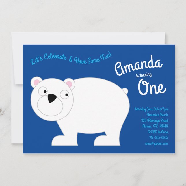 Cute Polar Bear Kids 1st Birthday Party Invitation (Front)