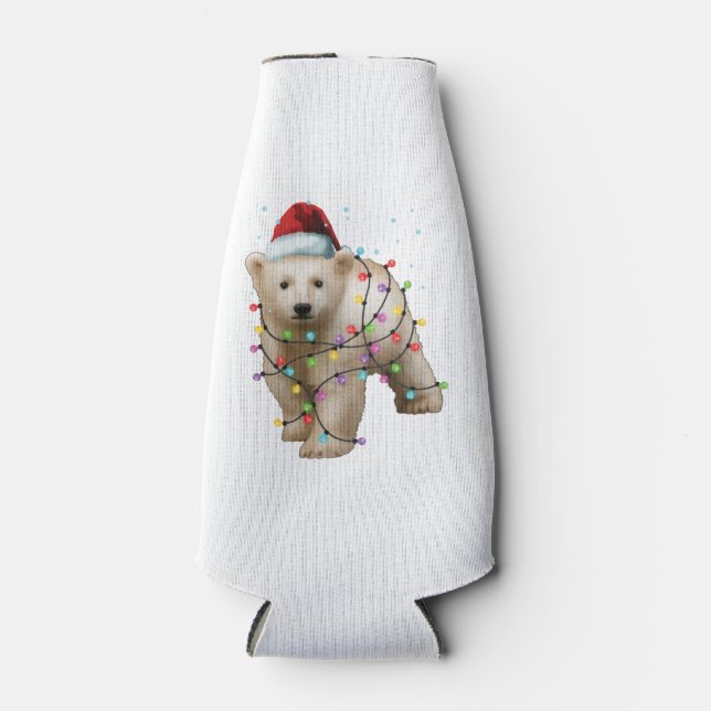Cute Polar Bear Lover Funny Xmas Holiday Gift Bottle Cooler (Front)