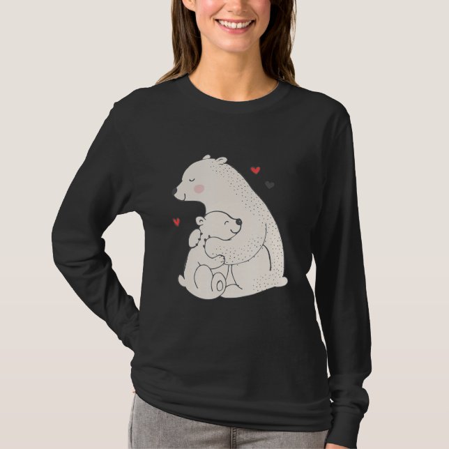 Cute Polar Bear Mama With Baby T-Shirt (Front)