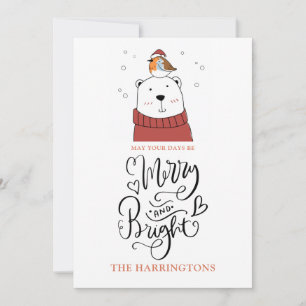 Cute Polar Bear Merry And Bright Christmas Holiday Card