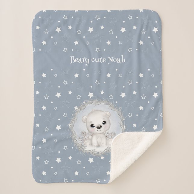 Cute Polar Bear Name Warm Boy Winter Sherpa Blanket (Front)