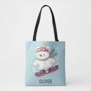 Cute Polar Bear on a Snowboard Personalised Tote Bag
