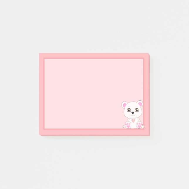 Cute Polar Bear on Light Pink Post-it Notes (Front)