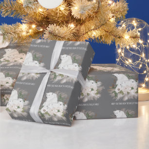 Cute Polar Bear Pattern Name Grey Merry Christmas Wrapping Paper