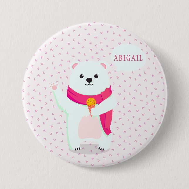 Cute Polar Bear Personalised Button (Front)