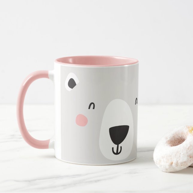 Cute polar bear personalised children's mug (With Donut)
